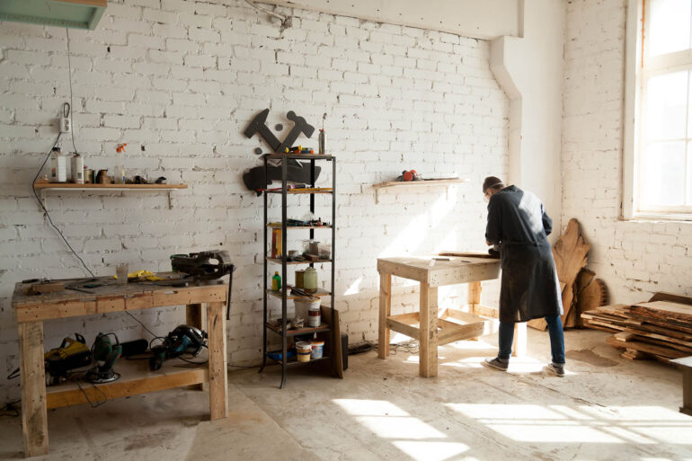 Workshop Floor From Scaffold Boards furniture making